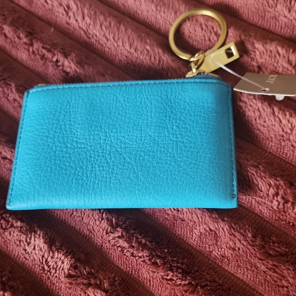 NWT J Crew Blue and Turquoise Card Holder with Gold Keyring - Picture 2 of 4